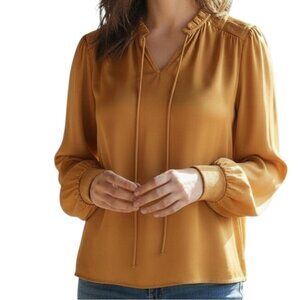 PHILOSOPHY Gold Long Sleeve Cuffed Blouse with Tie Closure - Size Small - NWT